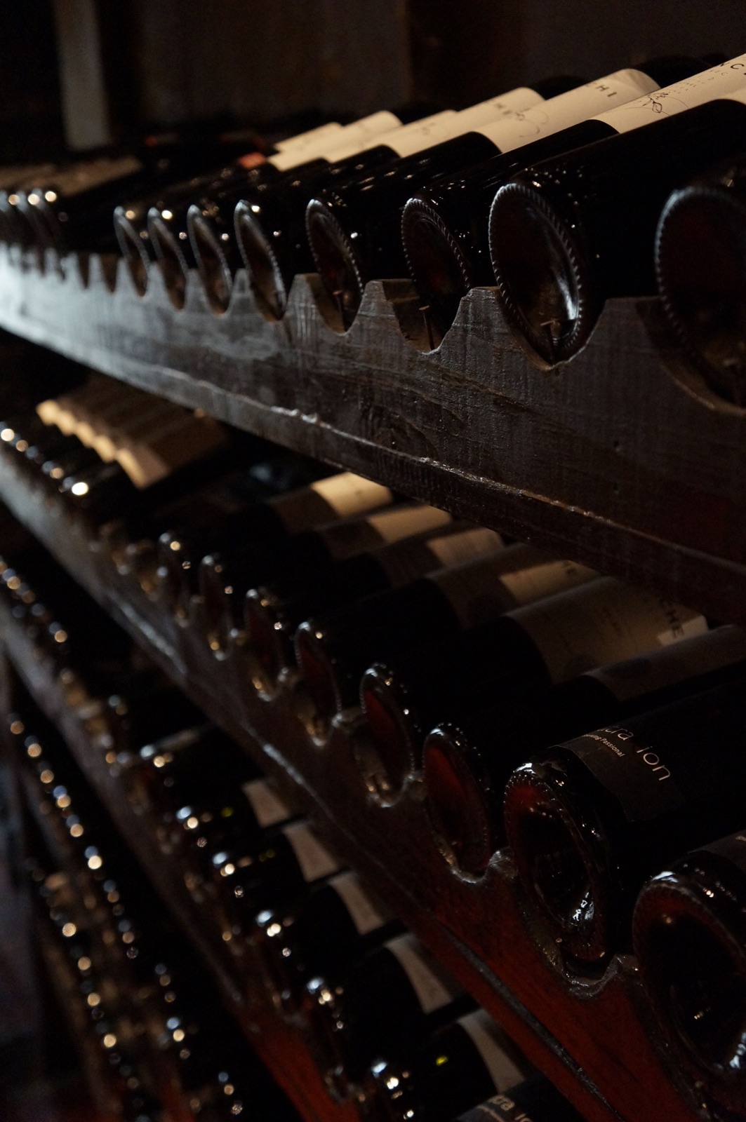 Bottles racked along a wall.